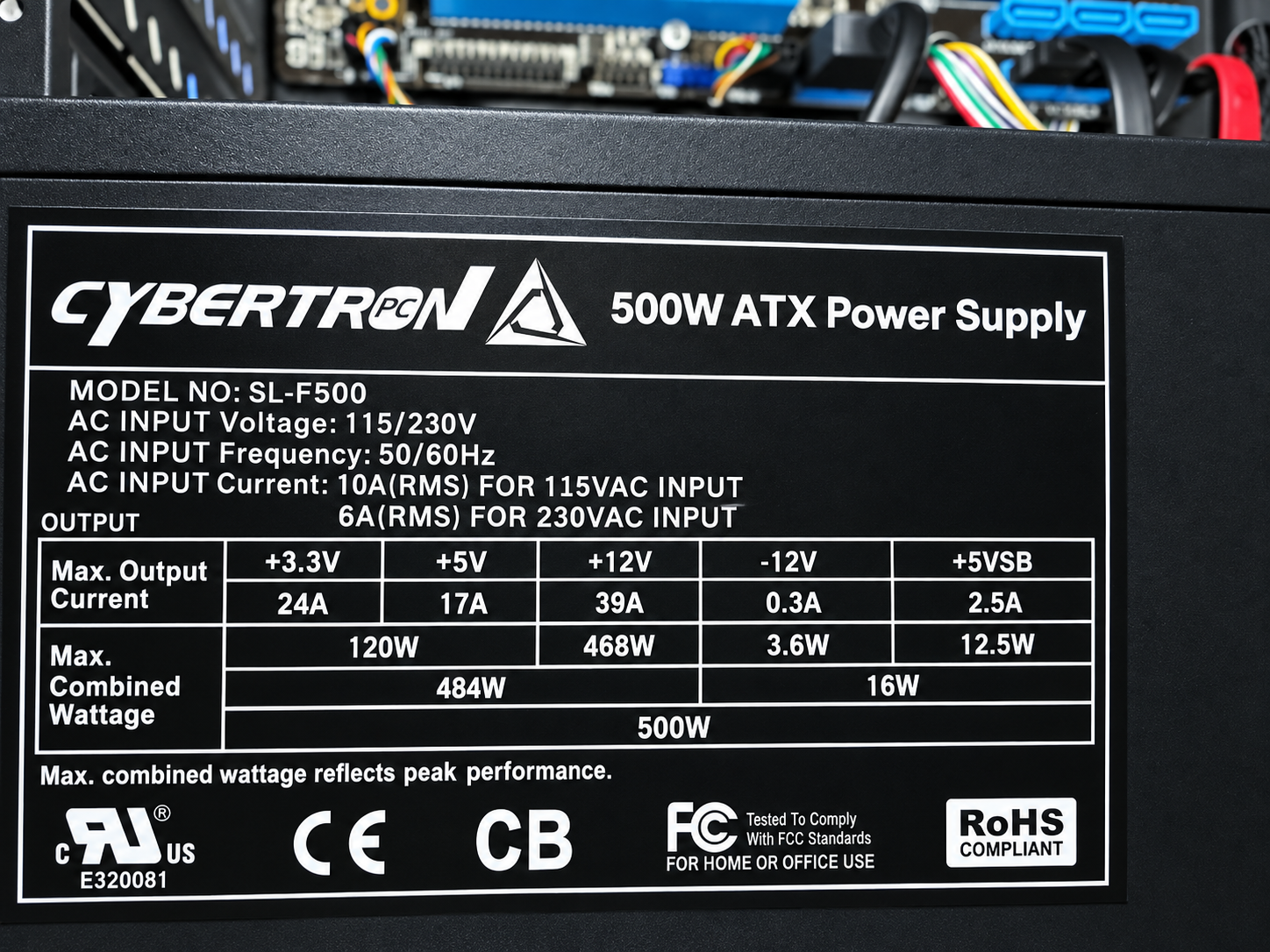Original 500W ATX power supply installed in CyberTron